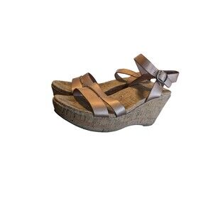 SONOMA 3.5 inch Wedge Cork Platforms Womens 8.5 Rose Gold Strappy Sandals